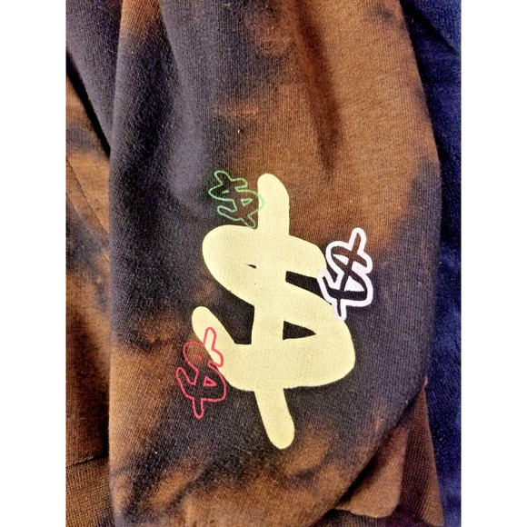 Richie Rich Hoodie Men Med Brown Black Graphic Pullover Tie Dye Drawstring Skate - Picture 3 of 9